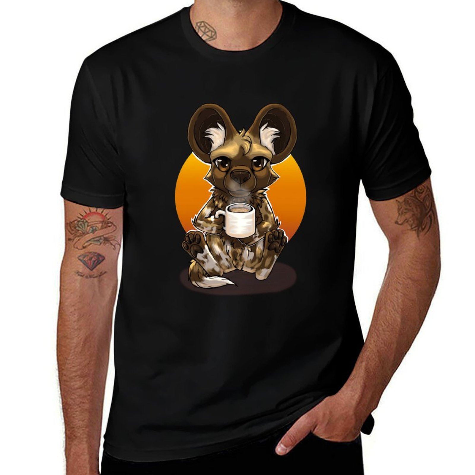 Coffee Tea Knits - Kaos Pria Motif Anjing Liar Afrika