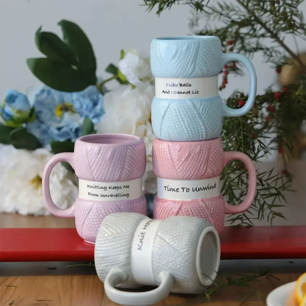 Coffee Tea Knits - Mug Kopi Keramik Gaya Rajut, Cangkir