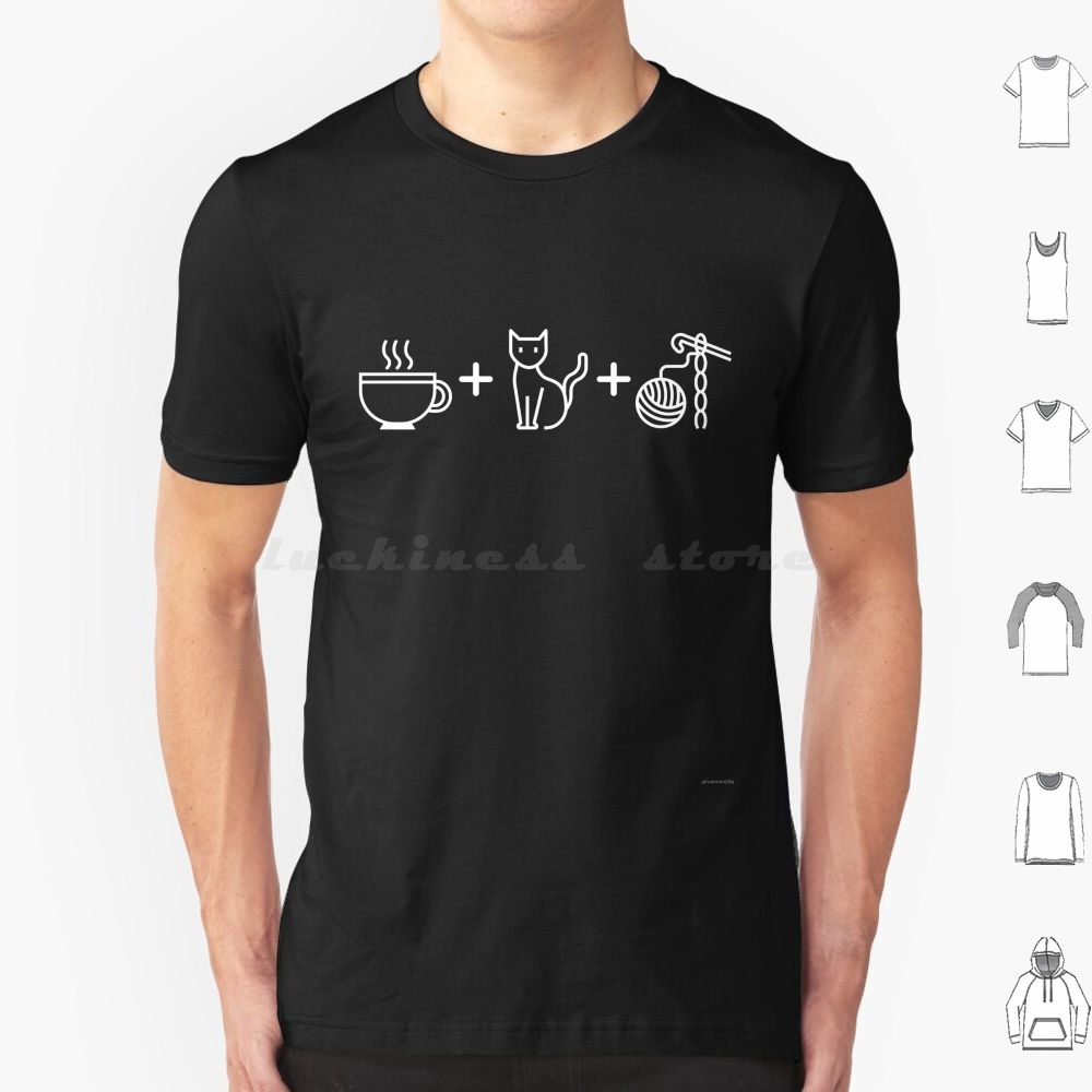 Coffee Tea Knits - Kopi, Kucing & Rajutan-Kaus Hitam Katun