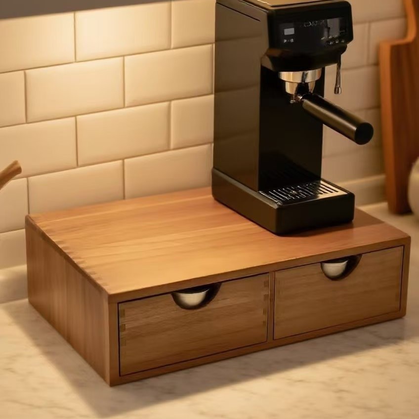 Coffee Tea Drawer Organizer - Alas mesin kopi kayu solid minimalis