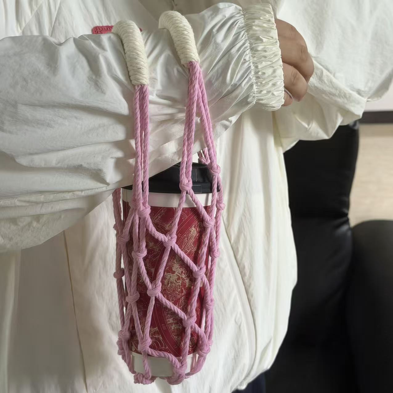 Coffee Tea Knits - Tas Tempat Cangkir Macrame Buatan Tangan,