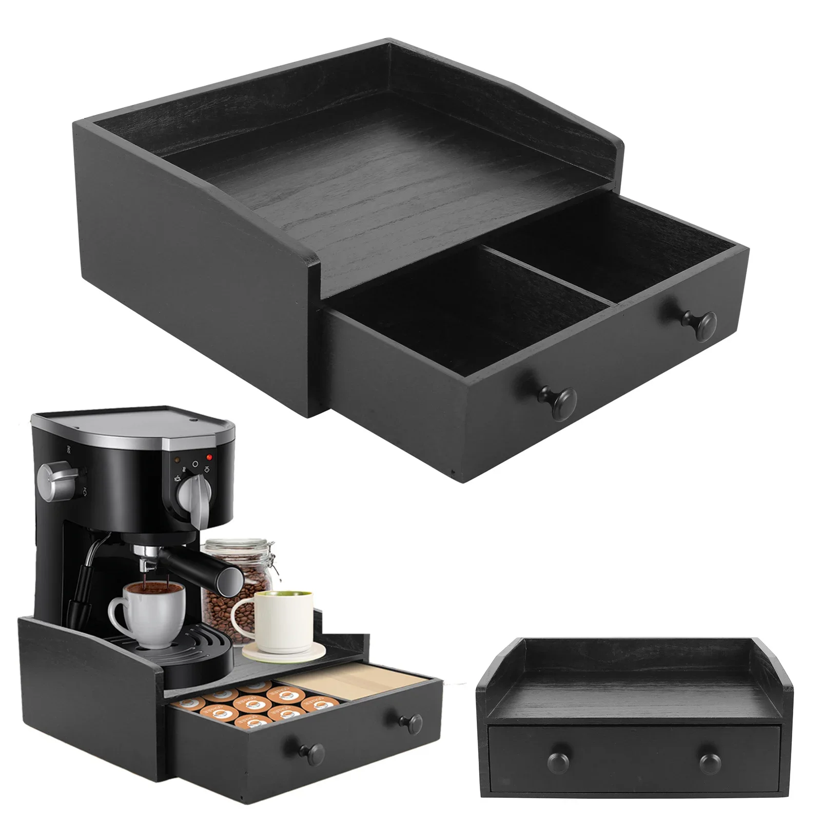 Coffee Tea Drawer Organizer - Laci Dasar Mesin Kopi Kayu, Laci