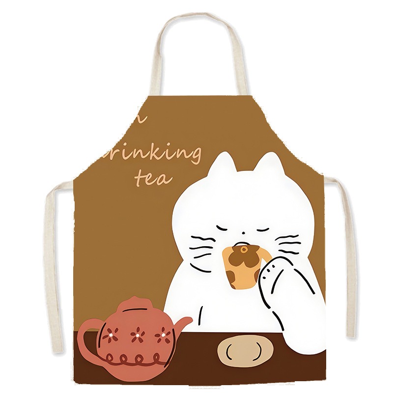 Celemek Cetak Kucing Putih Luc - Coffee Tea Knits ulasan dan harga