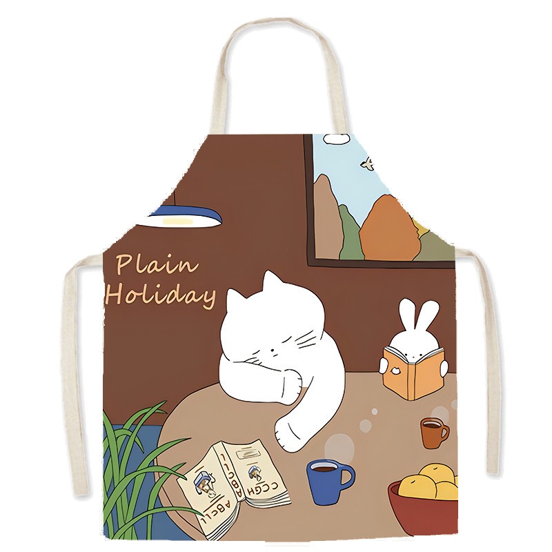 Celemek Cetak Kucing Putih Luc - Coffee Tea Knits ulasan dan harga