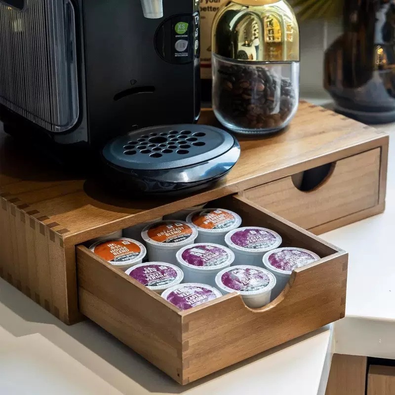Alas mesin kopi kayu solid min - Coffee Tea Drawer Organizer ulasan dan harga