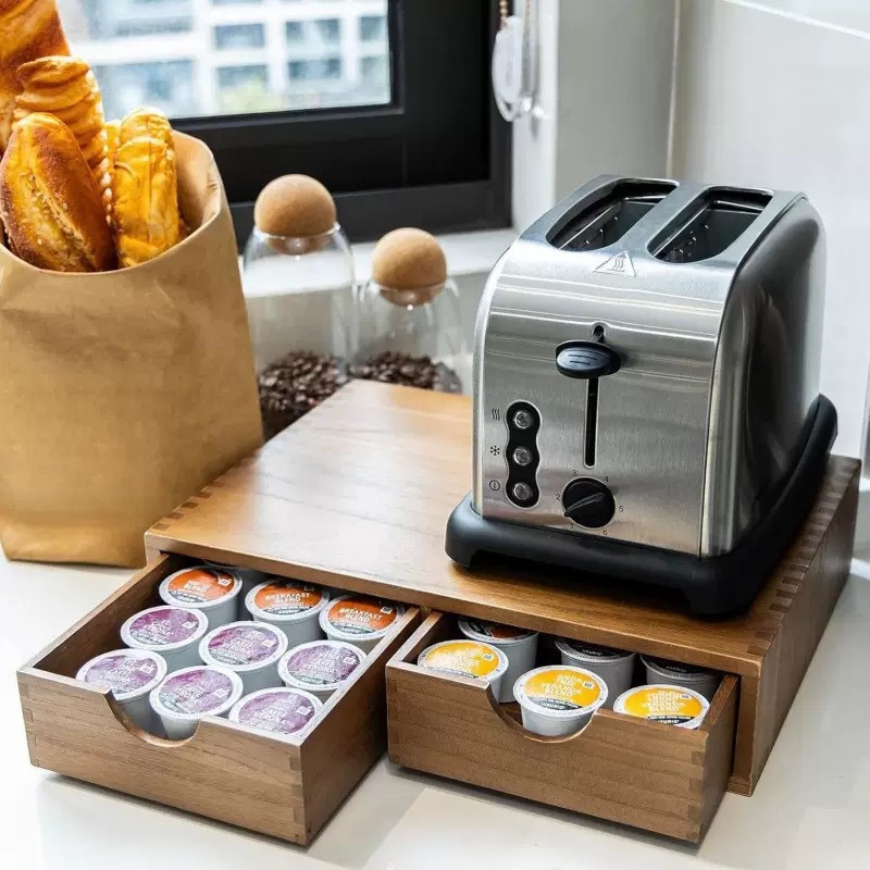 Alas mesin kopi kayu solid min - Coffee Tea Drawer Organizer ulasan dan harga