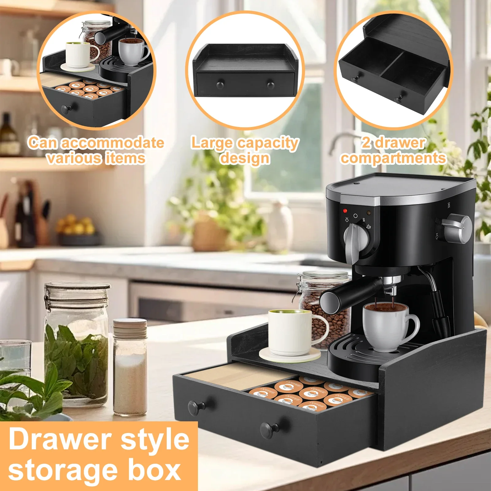 Laci Dasar Mesin Kopi Kayu, La - Coffee Tea Drawer Organizer ulasan dan harga